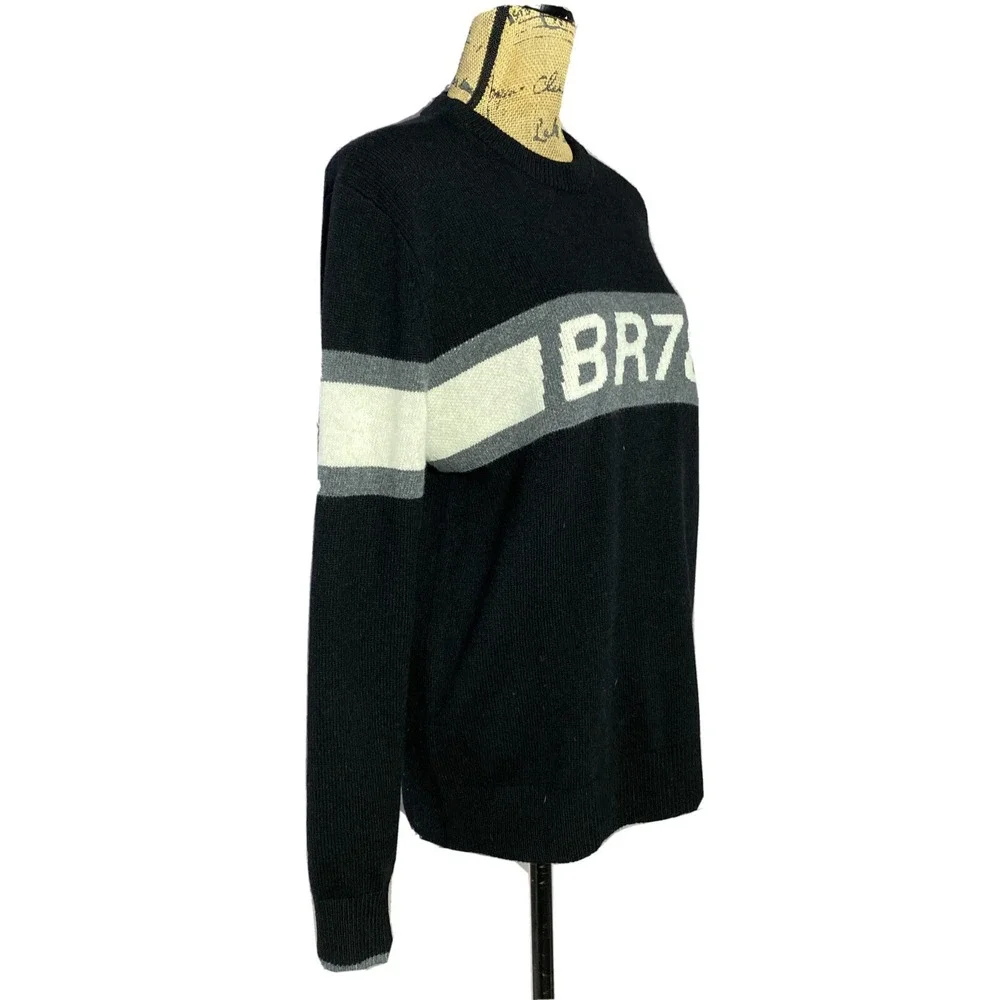 Banana Republic Sweater MED Black Gray Ivory Chest Graphic BR78 Recycled‎ Wool
